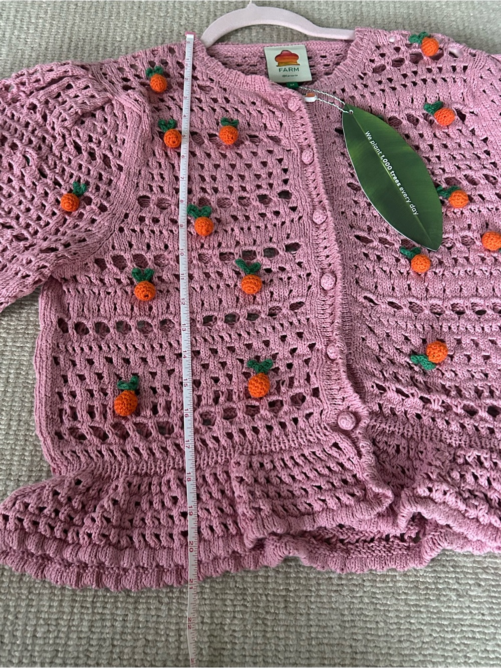 FARM Rio Pink Crochet Pom-Pom Peplum Cardigan - Picture 11 of 15